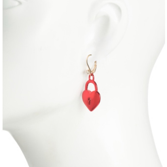 Betsey Johnson Red Heart Lock Earrings - Picture 2 of 3